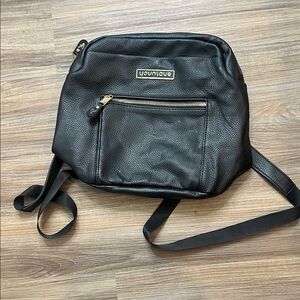Younique Black Pebbled Leather Backpack with Gold Accents